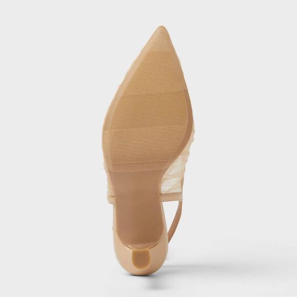 Open Box - A New Day - Women’s Abigail Pleated Mesh Sling Back Heels – A  Tan - Picture 4 of 4